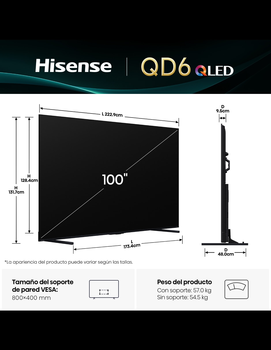 Pantalla smart tv qled de 100 pulgadas 4k/uhd 100qd6sfm con fire os con ai smooth motion